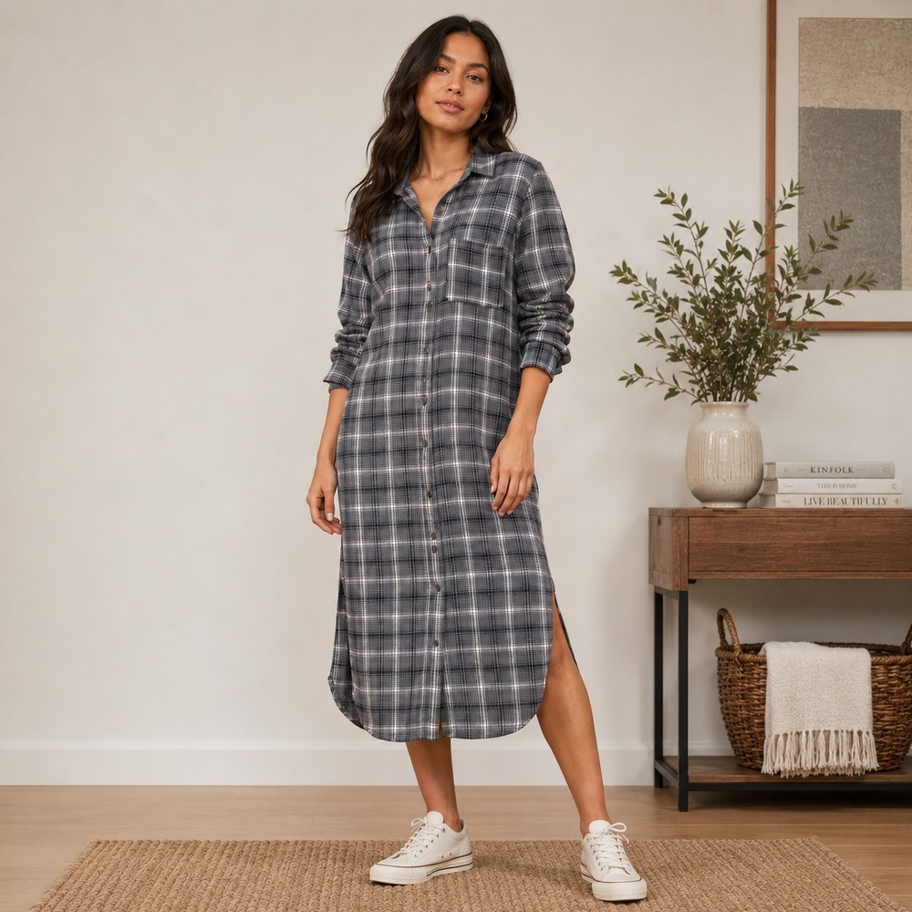 UNIVERSAL THREAD Womens New Shirt Midi Dress SMALL Button Front Blue Plaid